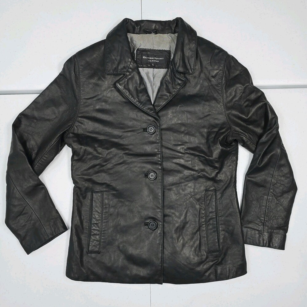 Worn Vintage 90s Beyond Sport California Lamb Leather Jacket Women L Button Up - Picture 9 of 16